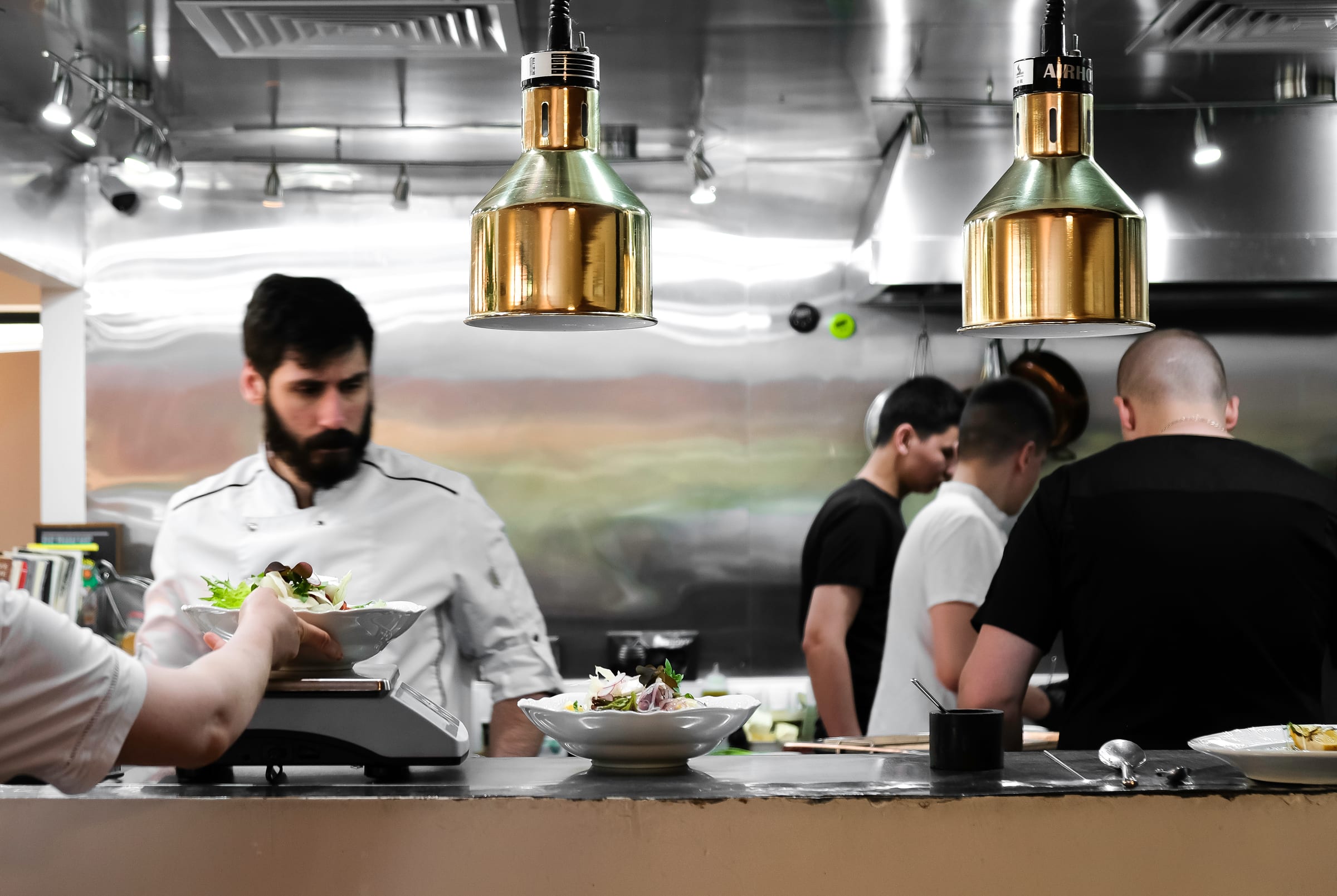 open kitchen, chef at work